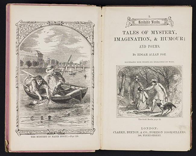 Title page and frontispiece of Tales of Mystery, Imagination, & Humor: and Poems by Edgar Allan Poe (1851)