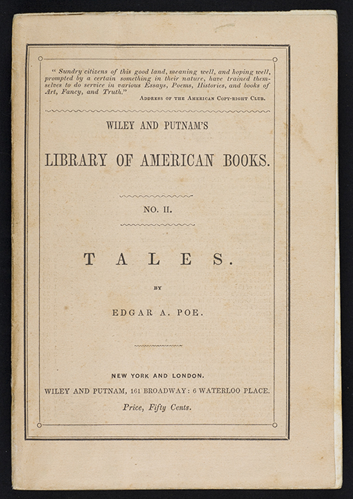 Title page of Wiley and Putnam's Tales by Edgar Allan Poe (1845)