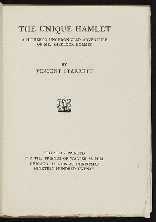 Title page of The Unique Hamlet by Vincent Starret (1920)