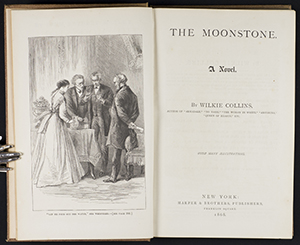 Title page and frontispiece of the Harper & Brothers 1868 edition of The Moonstone by Wilkie Collins