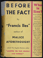 Front cover of Before the Fact by Francis Iles (Anthony Berkeley, A. B. Cox) (1932)