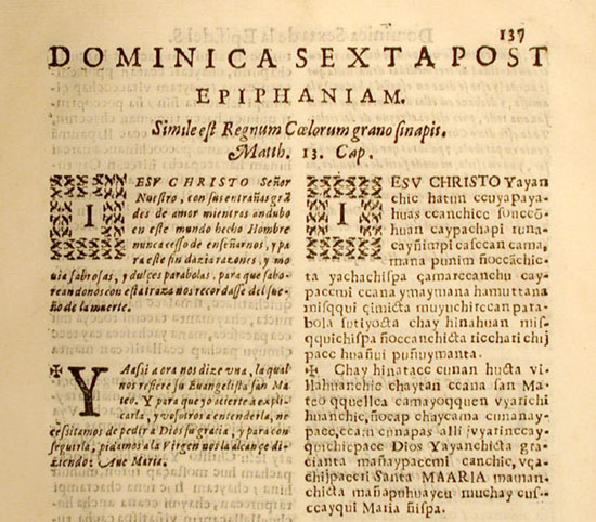A sample sermon, with the text in Spanish at left, and in
                                Quechua at right