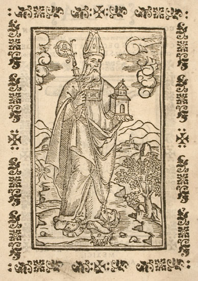 Full page woodcut of Saint Augustine (on verso of title page)