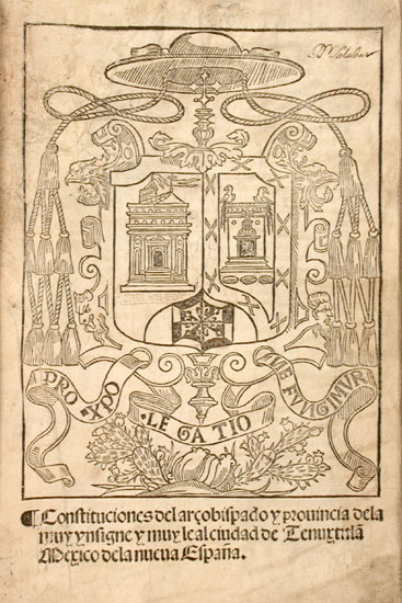 Title page, with woodcut coat of arms of the Archbishopric of Mexico