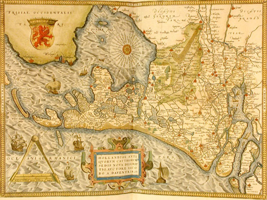 Double-page colored map of Holland
