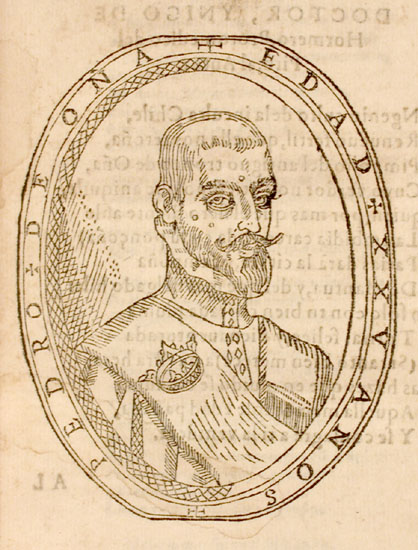 Full page medallion portrait of the author, on the fourth
                                preliminary leaf
