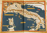 Double folio hand colored woodcut map of the Italian peninsula