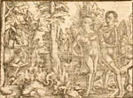 The third woodcut, showing natives hunting unicorns