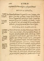 A page of text from the second part of the book, with
                                descriptions of Nueva Espana (Mexico and Panama) and Tierra del
                                Labrador (in Canada)
